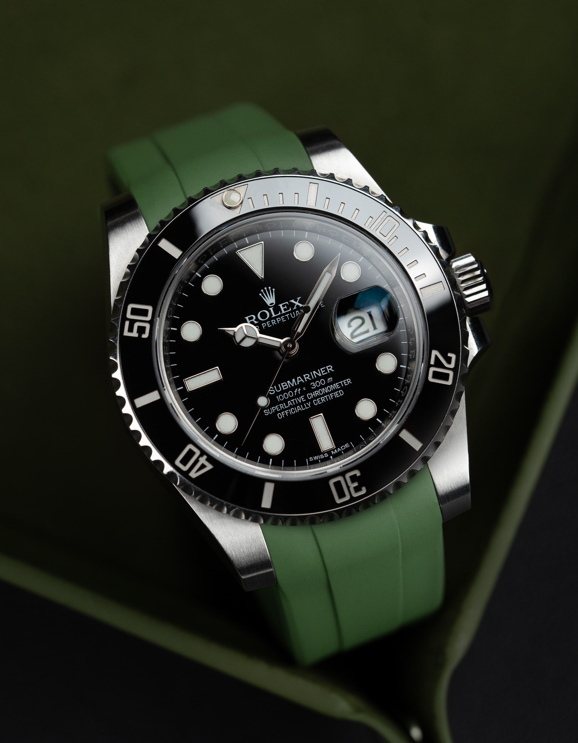 FKM Rubber Strap for Rolex Submariner - Military Green