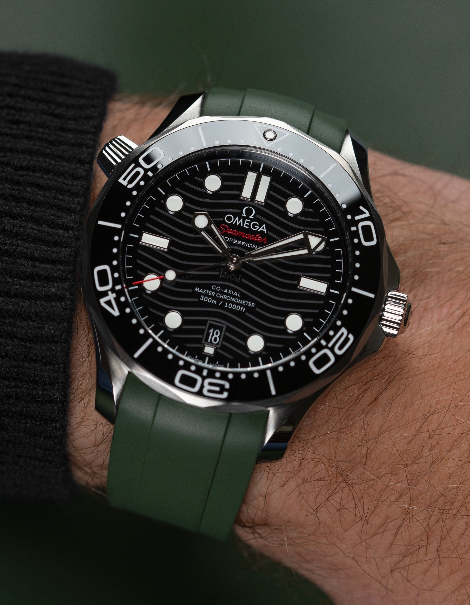 FKM Rubber Strap for Omega Seamaster 300 Diver - Military Green