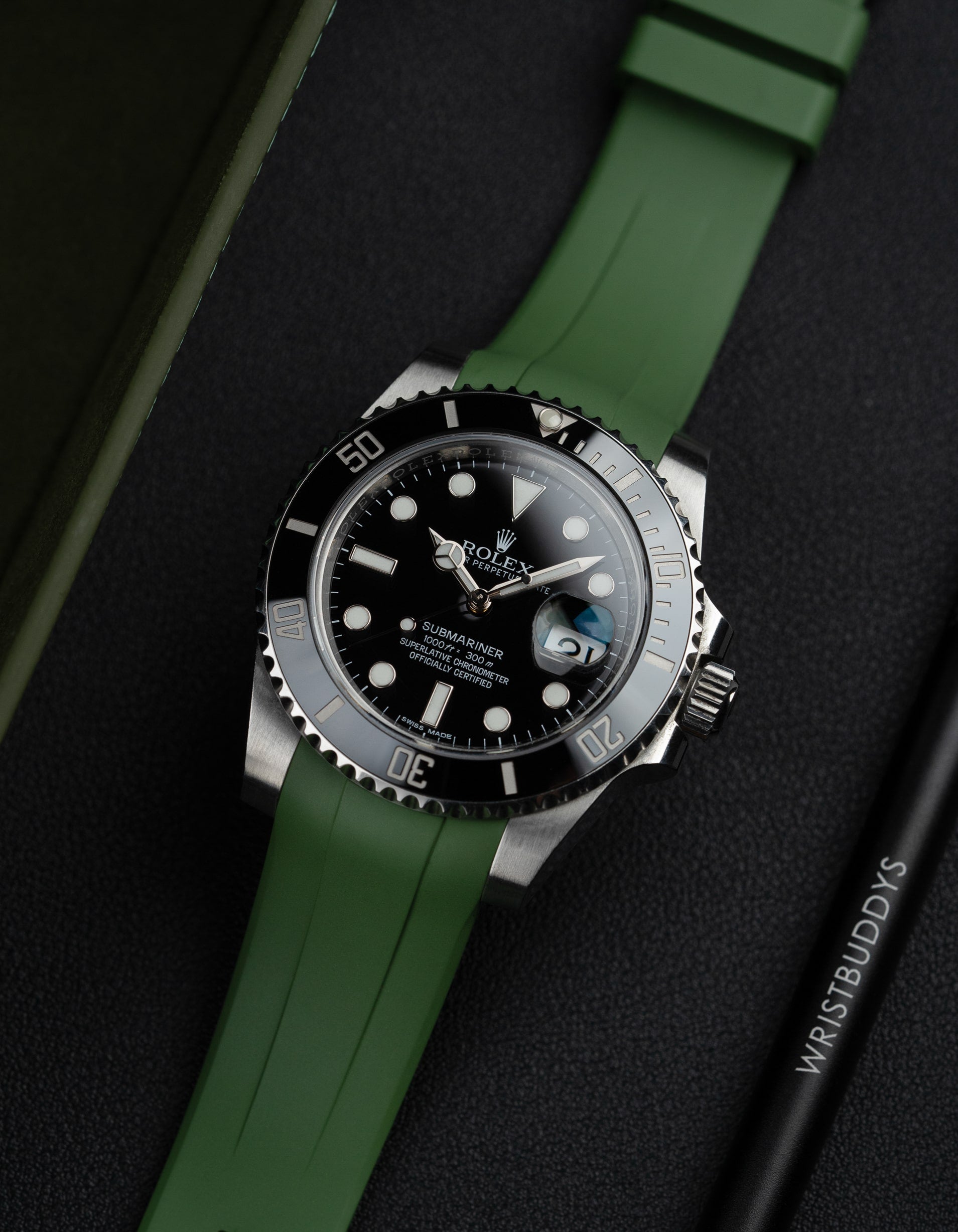 FKM Rubber Strap for Rolex Submariner - Military Green