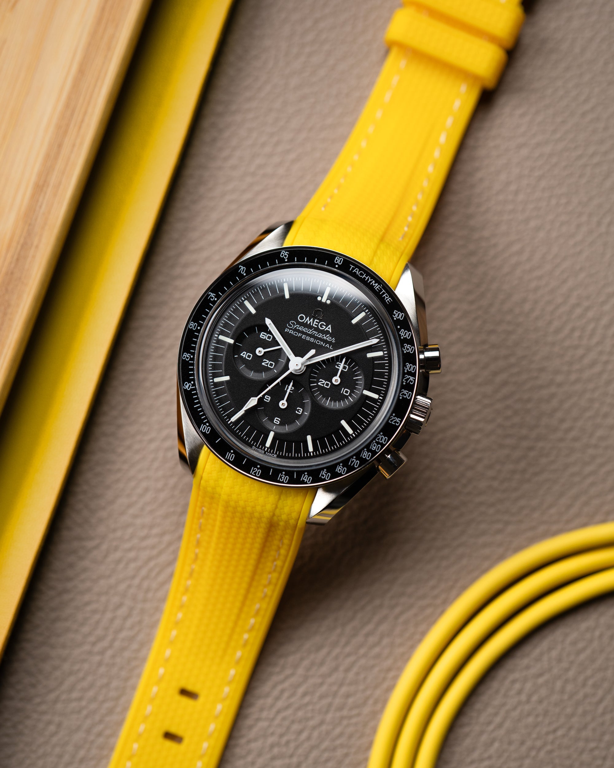 Curved Premium Rubber Strap for Speedmaster - Yellow Woven