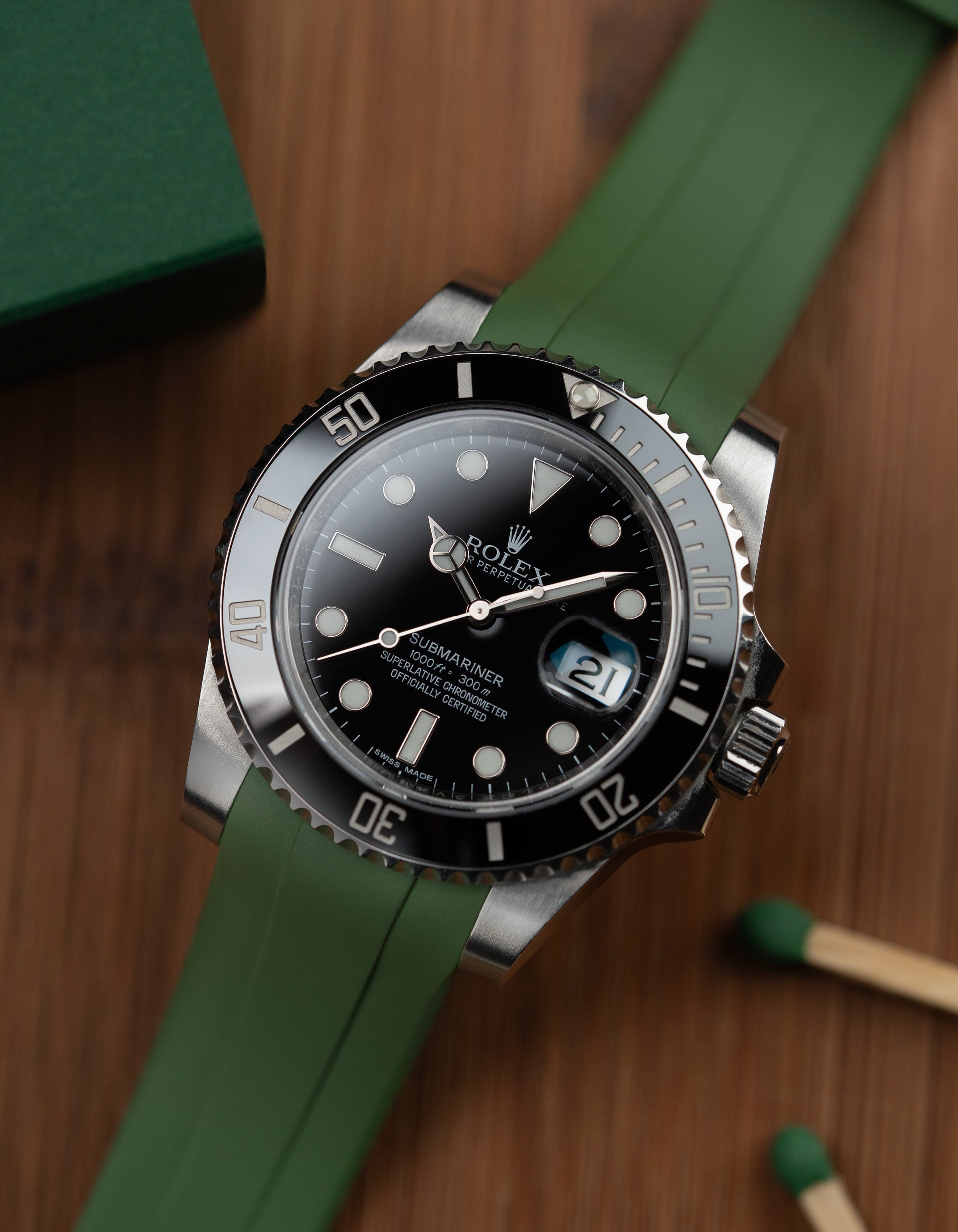 FKM Rubber Strap for Rolex Submariner - Military Green