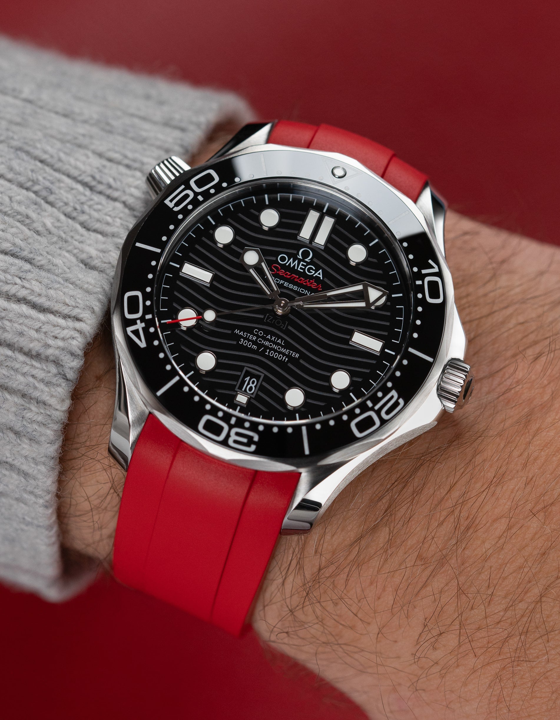 FKM Rubber Strap for Omega Seamaster 300 Diver - Red