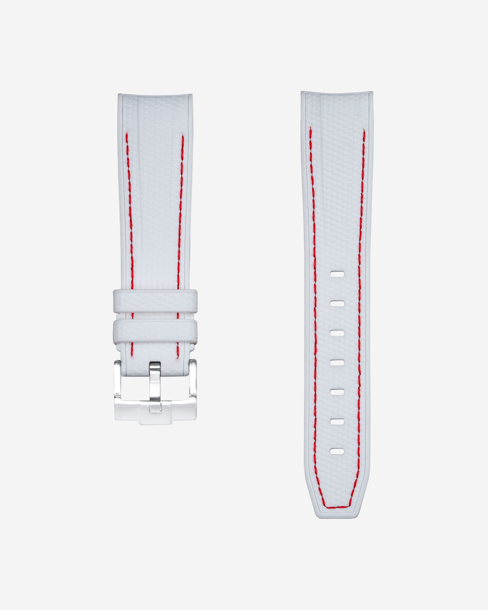 Curved Premium Rubber Strap for Rolex Submariner - White Woven & Red Stitches