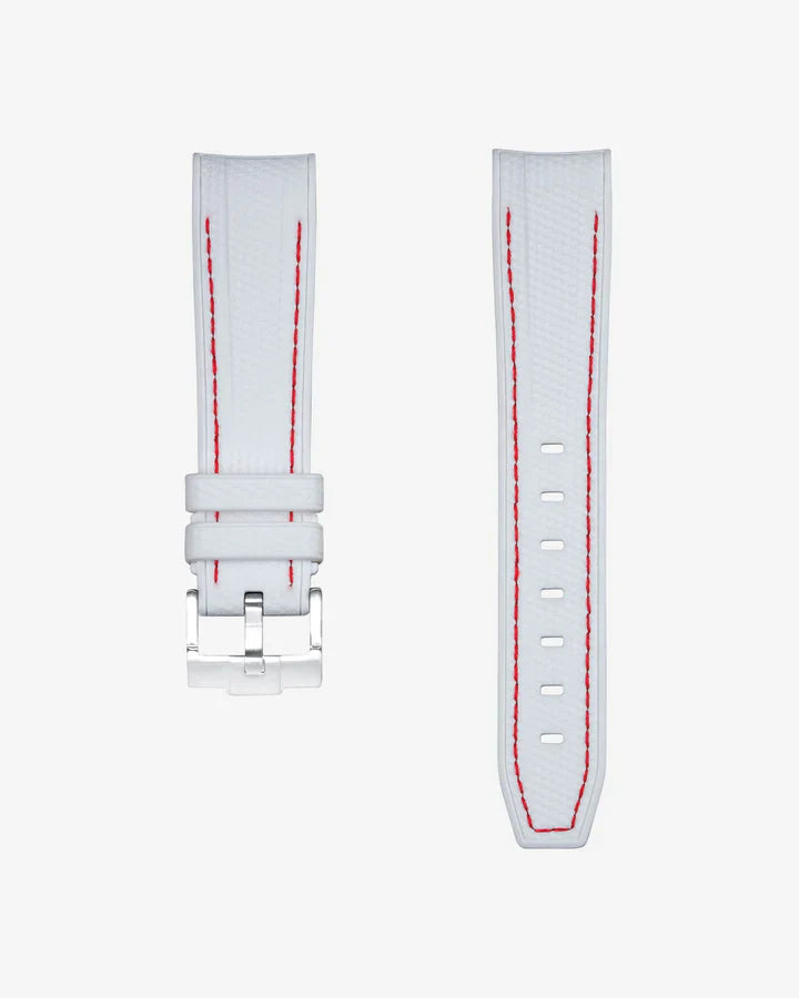 Curved Premium Rubber Strap for Rolex Explorer 16570 - White Woven & Red Stitches