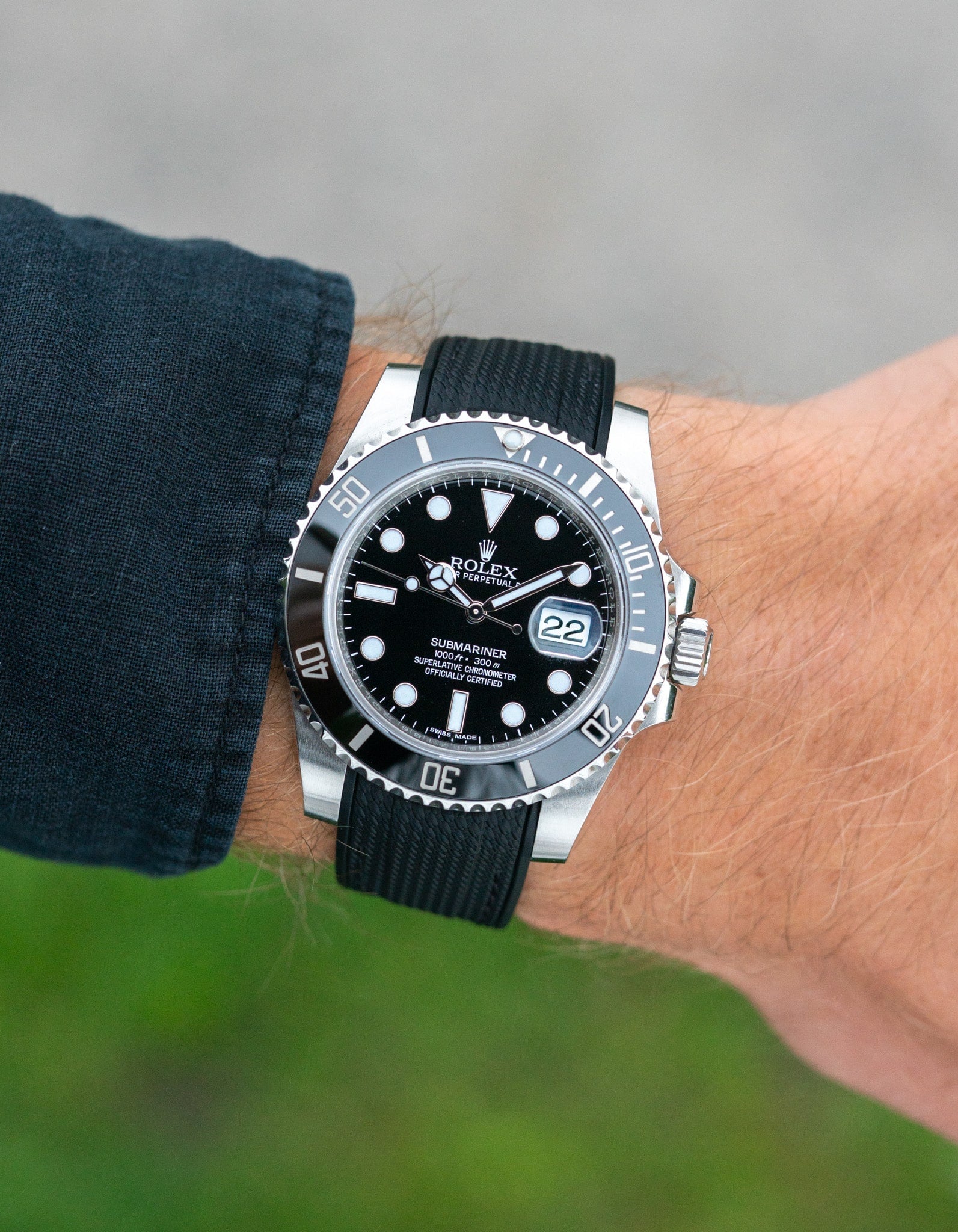 Curved Premium Rubber Strap for Rolex Submariner - Black Woven