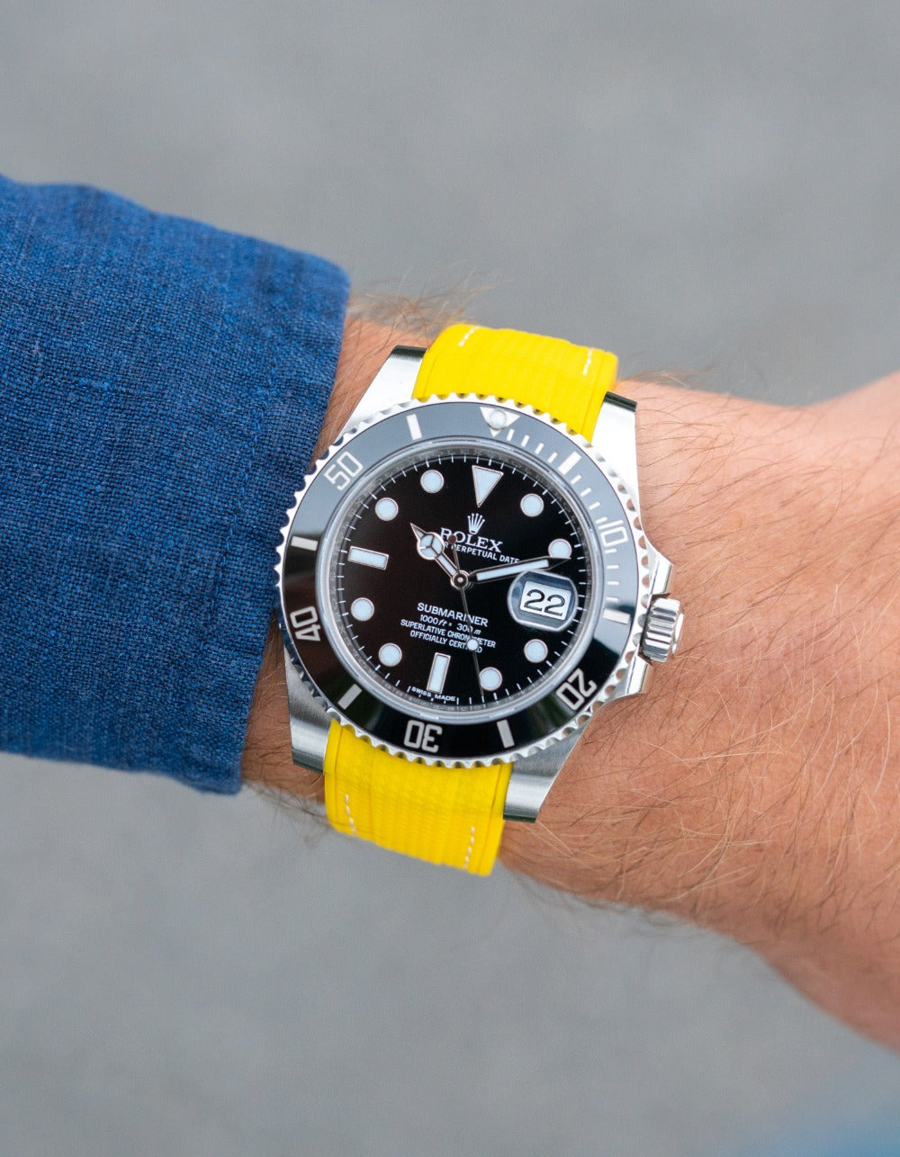 Curved Premium Rubber Strap for Rolex Submariner - Yellow Woven