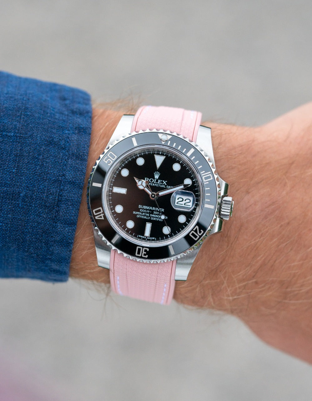 Curved Premium Rubber Strap for Rolex Submariner - Pink Woven