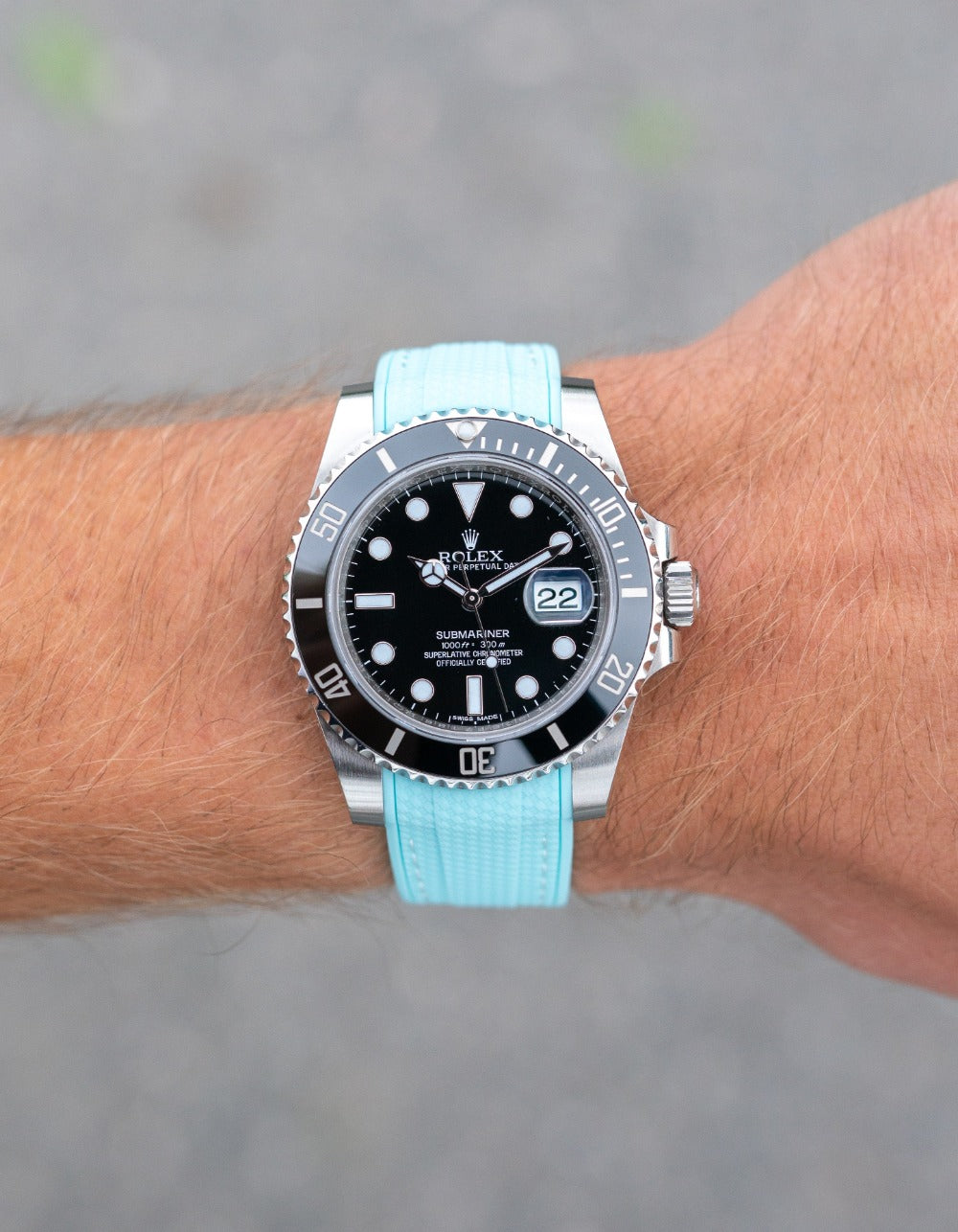 Curved Premium Rubber Strap for Rolex Submariner - Turquoise Woven