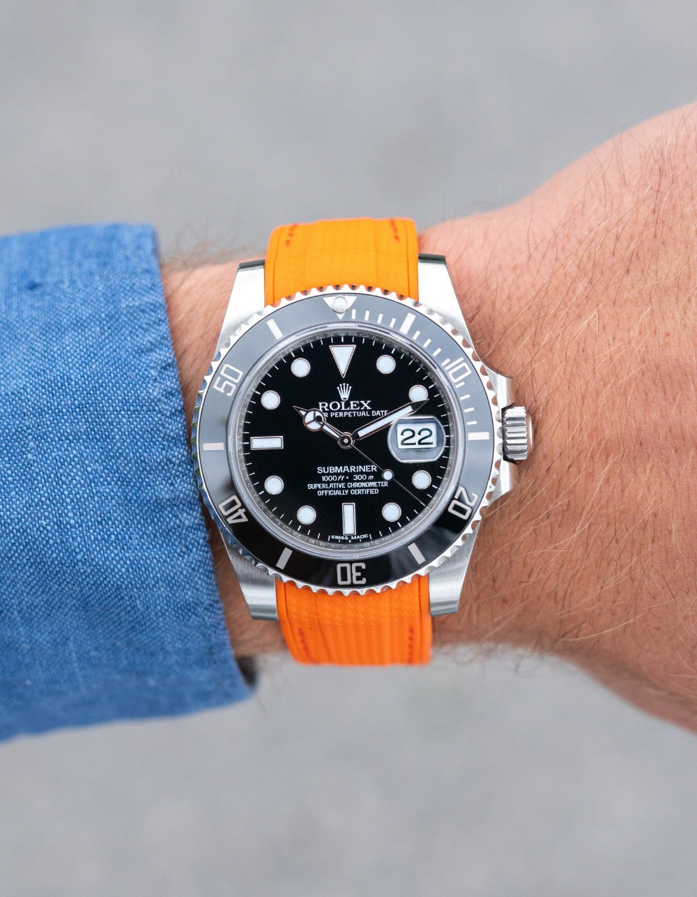 Curved Premium Rubber Strap for Rolex Submariner - Orange Woven