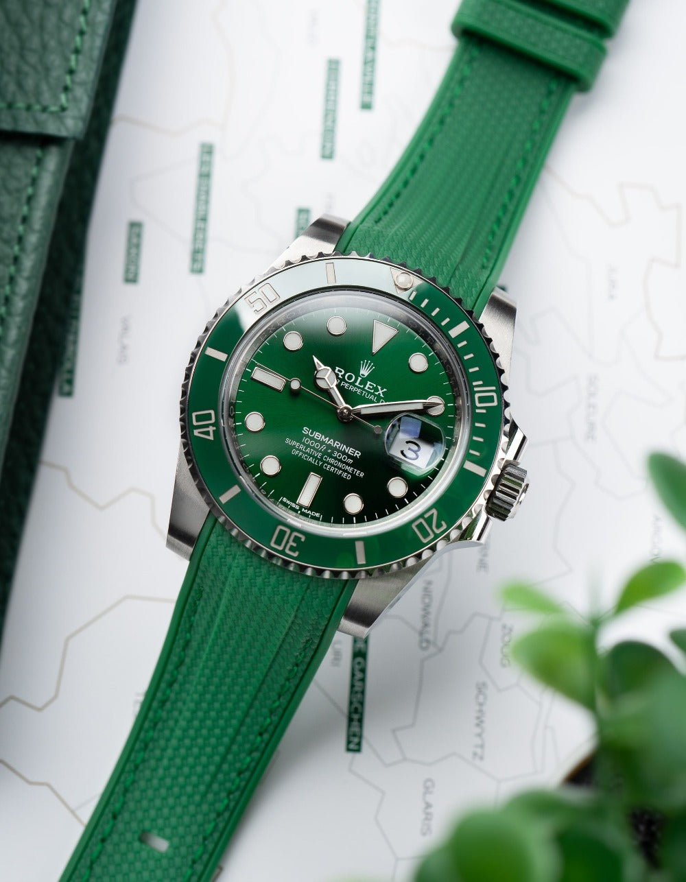 Curved Premium Rubber Strap for Rolex Submariner - Green Woven