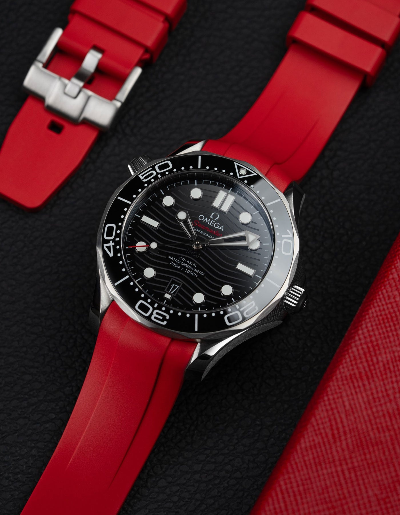 FKM Rubber Strap for Omega Seamaster 300 Diver - Red